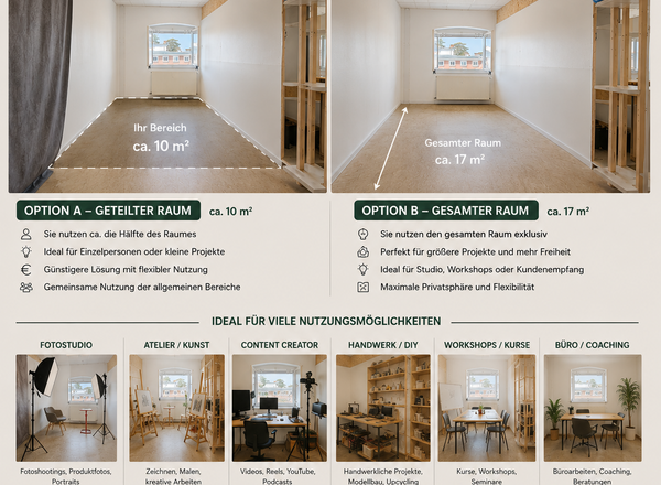 Heller Atelierplatz / Fotostudio in Wien – 10 oder 17 m²