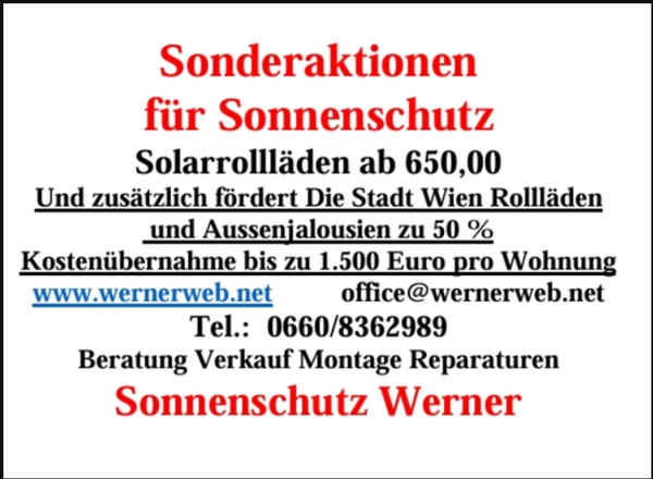 Sonderaktionen für Sonnenschutz  Förderung bis 31.12.  noch möglich
