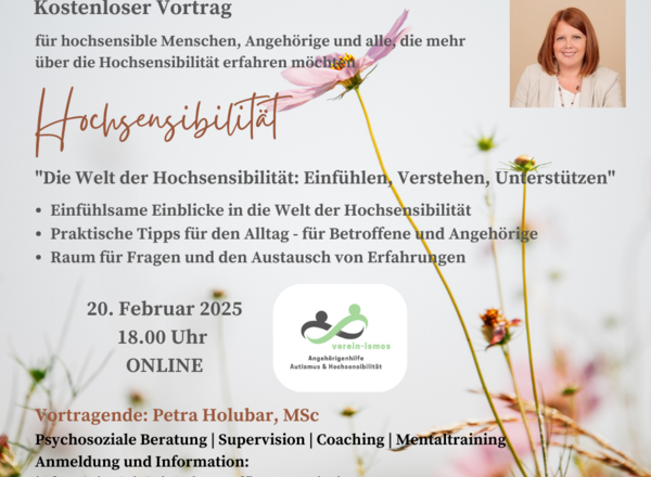 Kostenloser Vortrag "Die Welt der Hochsensibilität: Einfühlen, Verstehen, Untersützen"
