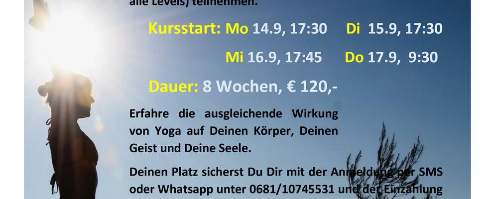 Yoga für Beginner 09/20... Kurse ab Montag 14.9