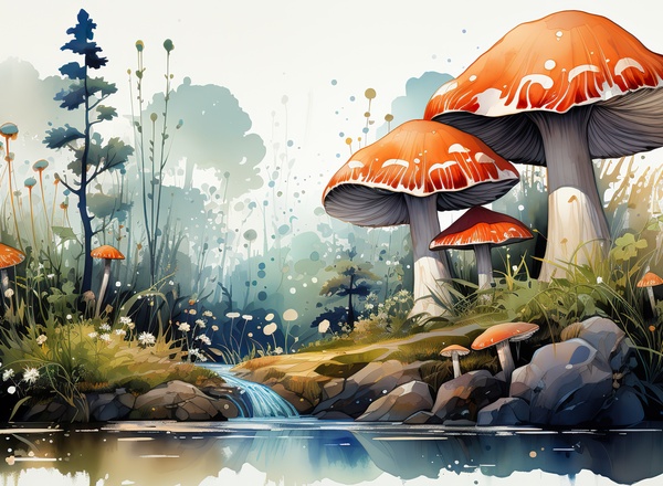 Malworkshop für Erwachsene - Pilze, Blätter - Aquarell