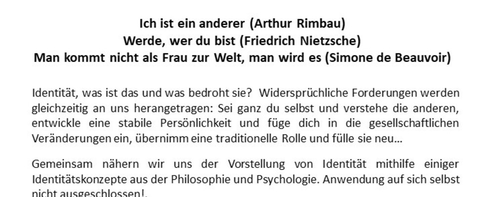 Lockdown-bedingte Absage - Philosophischer Diskussionsabend - IDENTITÄT