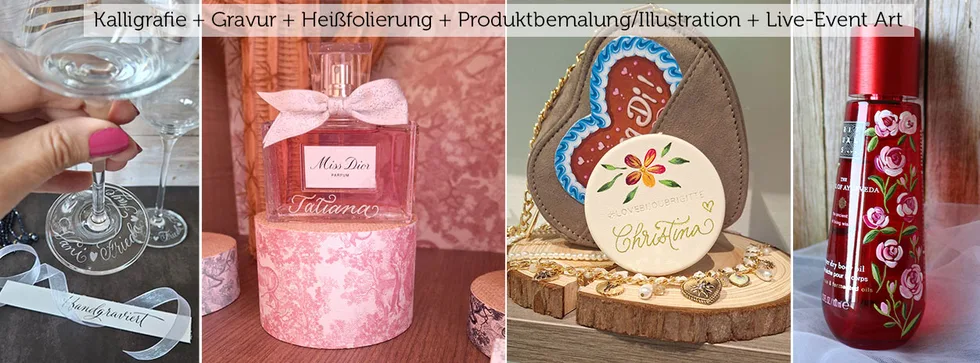 Kalligrafie, Lettering, Gravur, Heißfolierung, Produktbemalung, Live-Event Artist – Foto 1