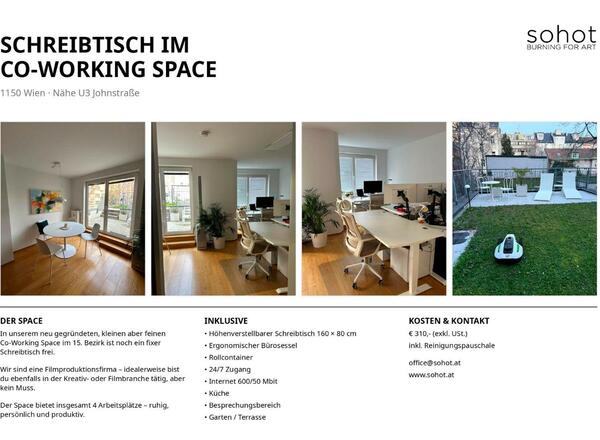 Schreibtisch im Co-Working Space zu mieten