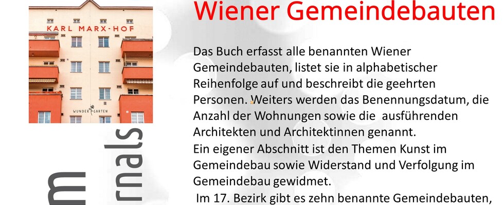PRÄSENTATION „LEXIKON DER WIENER GEMEINDEBAUTEN“ DURCH DIE AUTOREN DR. PETER AUTENGRUBER UND DR. URSULA SCHWARZ