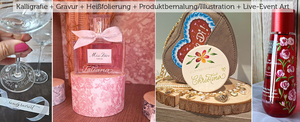 Kalligrafie, Lettering, Gravur, Heißfolierung, Produktbemalung, Live-Event Artist